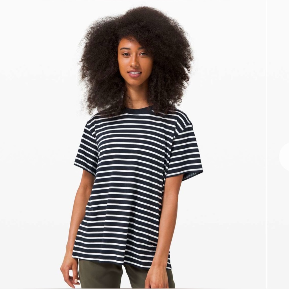 Lululemon | All Yours Boyfriend Tee Striped Navy Oversized Comfy T-Shirt Sz 6